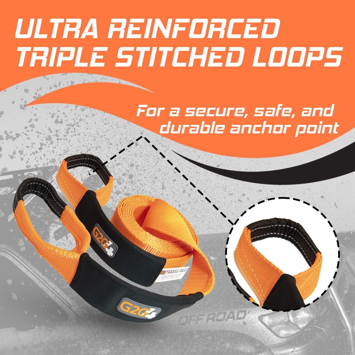 G2G4 Looped Tow Strap 20ft x 3" 35,000 LB Break Strength Off-Road Recovery 4WD