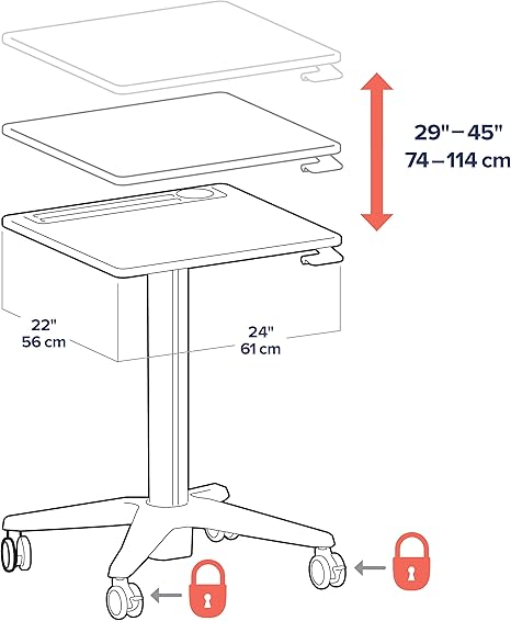 ERGOTRON LearnFit Mobile Sit / Standing Desk Adjusts from 29-45" Grey 24-547-003