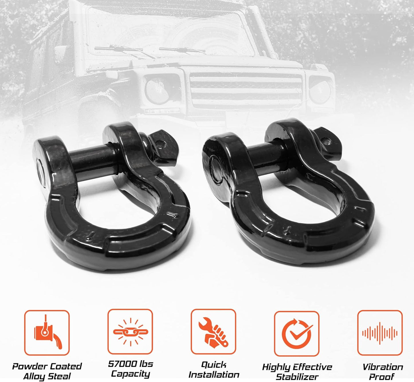 G2G4 (2 PACK) Heavy Duty Steel D-Ring Shackle ¾″ 57,000 lb Capacity ⅞″ Screw Pin