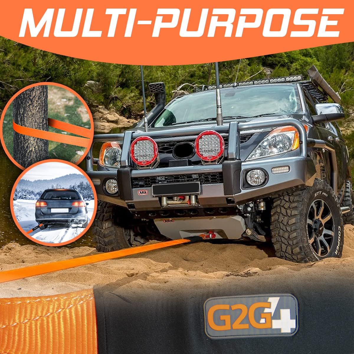 G2G4 Looped Tow Strap 20ft x 3" 35,000 LB Break Strength Off-Road Recovery 4WD