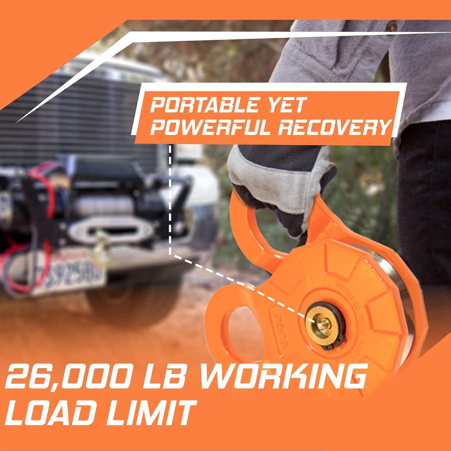 G2G4 12 Ton Snatch Block Pulley For Synthetic up to 5/8" Rope, Steel Cable, Winch