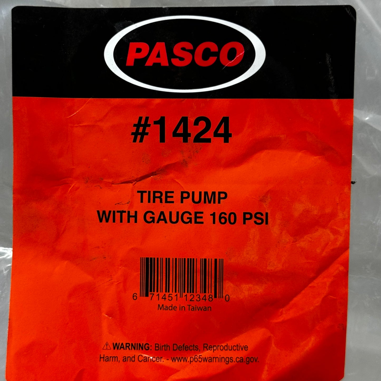 PASCO Polyethylene Tire Pump w/ 2" 0-160PSI Gauge 48" Non-Kinking Hose 1424