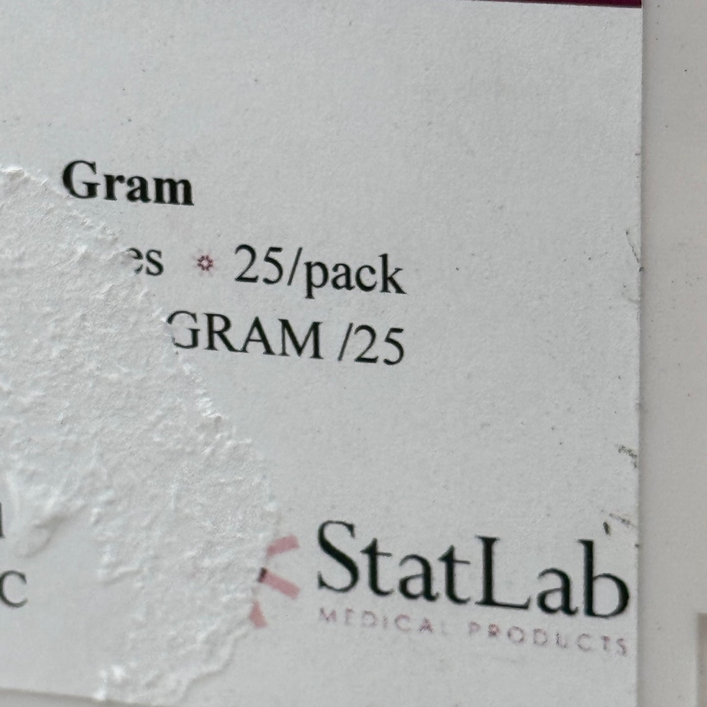 STATLAB (25 Pack) Gram Stain +/- Control Slides For Medical Use 80857H BB:12/26