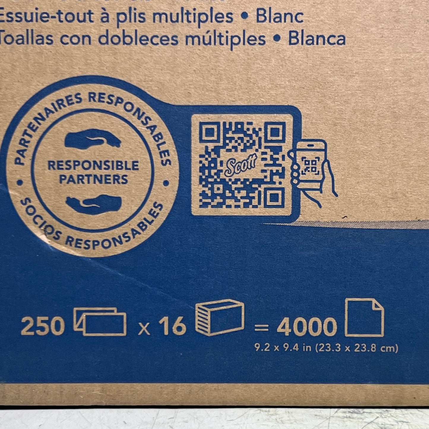 ZA@ SCOTT (4000 Sheets) Multi-Fold Towels Sz 9.2" x 9.4", White