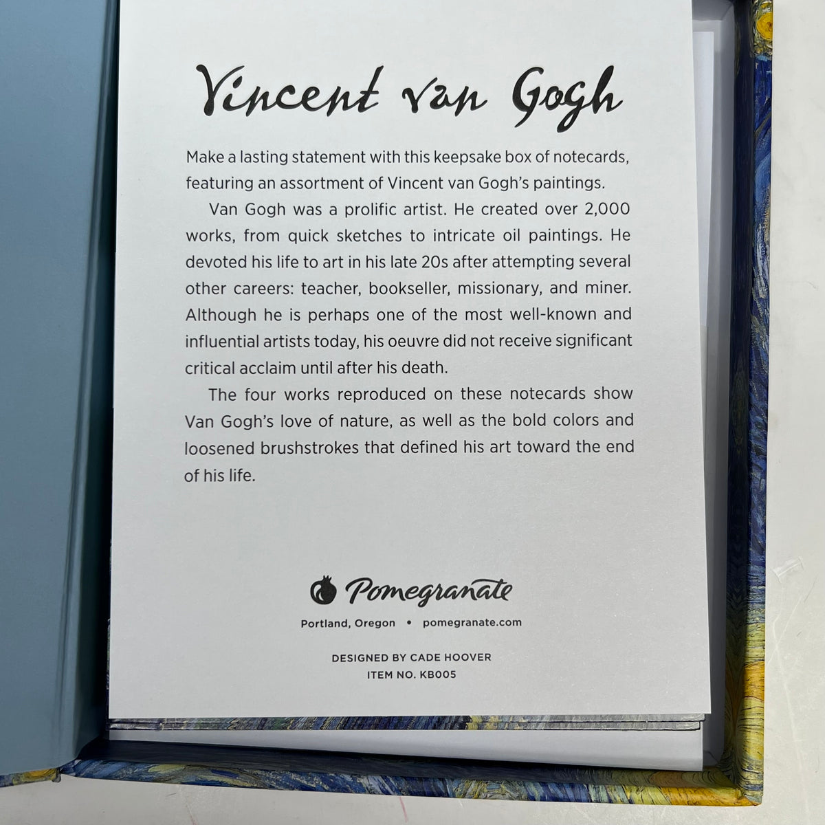 POMEGRANATE (2 PACK, 16 EACH) Vincent Van Gogh Notecards W/ Envelopes 4x5" KB005