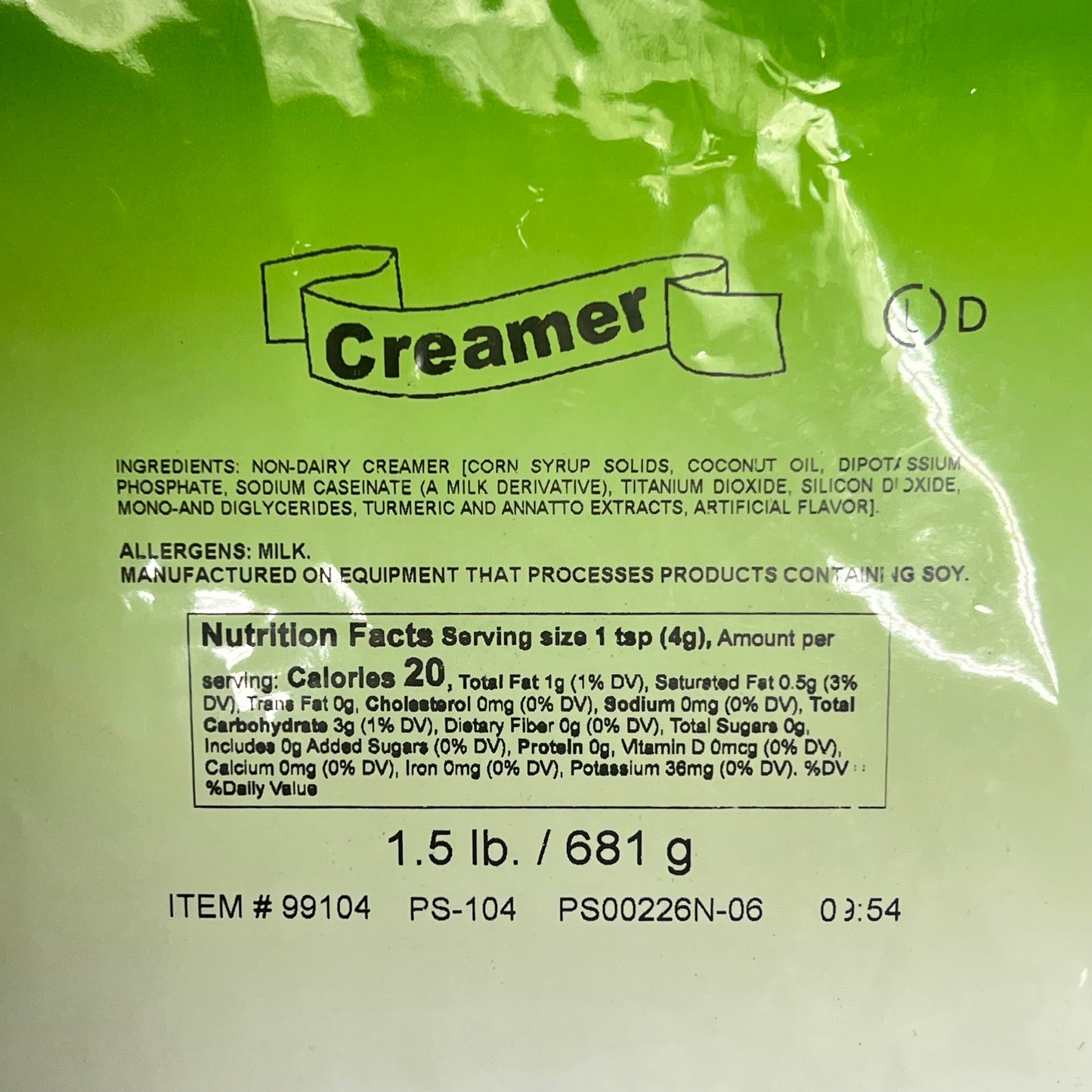 PERFECT SERVINGS (6 PACK, 1.5 Lb EACH) Powdered Products Creamer White 99104