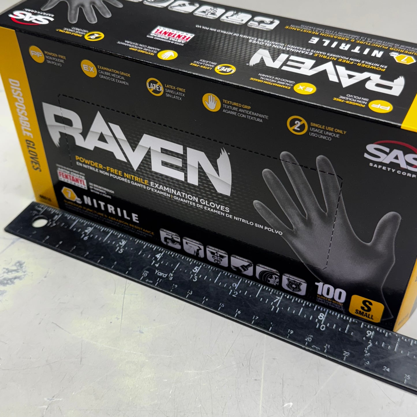 RAVEN (200 Gloves) Powder Free Nitrile Examination Gloves S Black 66516