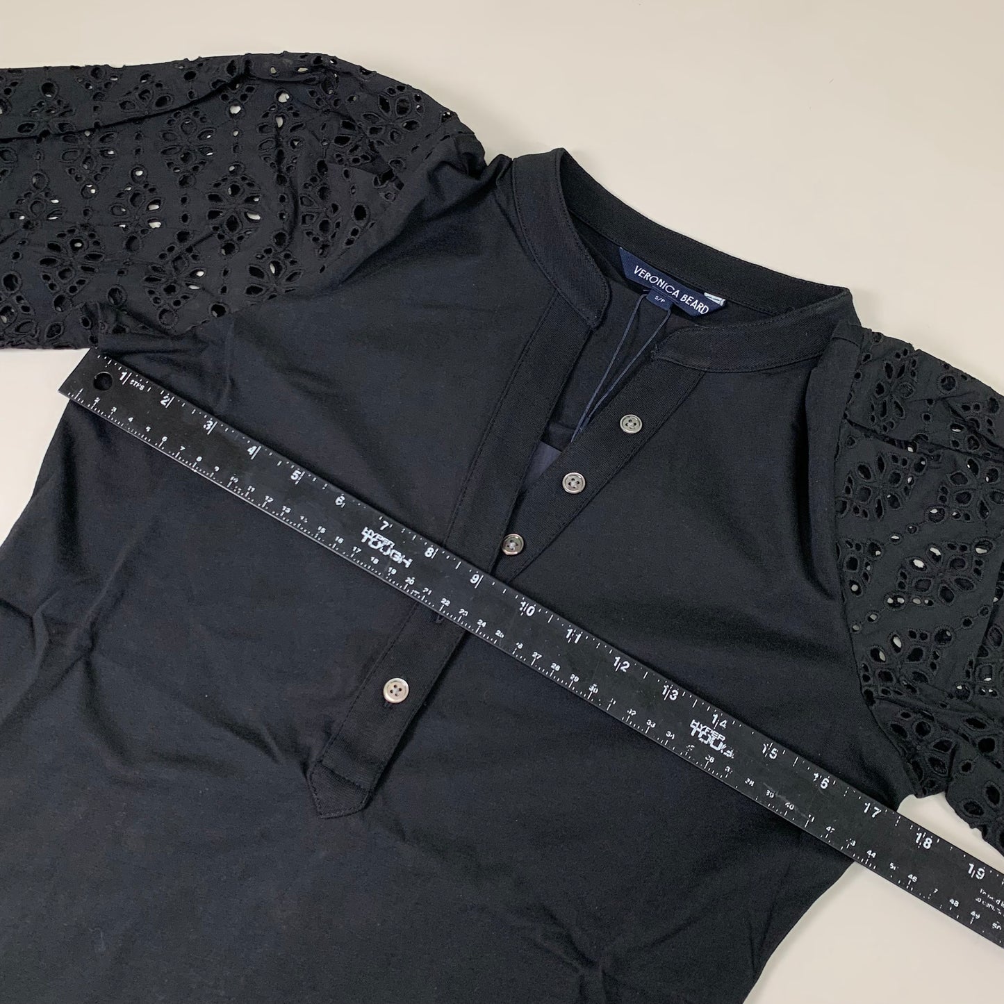 VERONICA BEARD Jeans Women's Coralee Top Lace Sleeves Sz-S Black J2406JY0330831