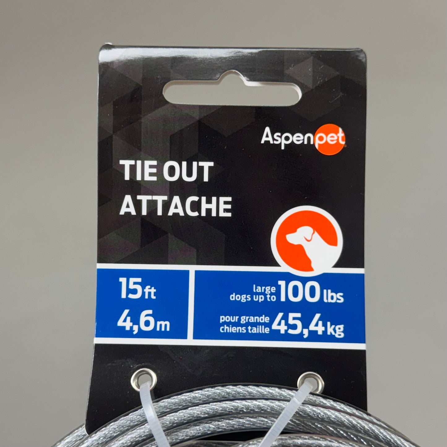 ZA@ ASPEN PET Heavy Duty Tie-Out Galvanized Steel Cable 15' (2 PACK) Large Breeds A