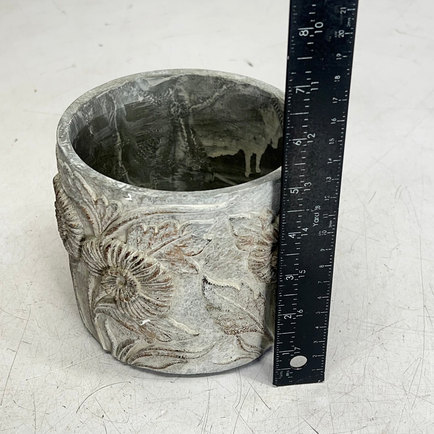 SILVER TREE Cement Flower Pattern Plant Pot 5.5" Dia X 5" Deep Grey A18600