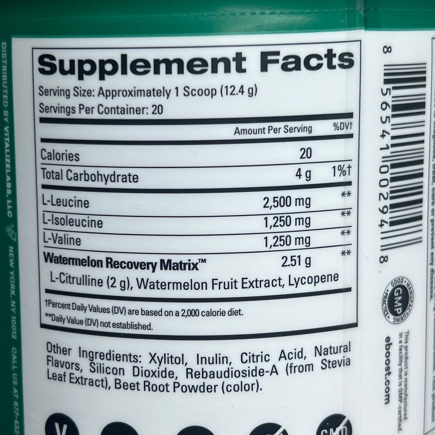 ZA@ EBOOST Gluten-Free Plant-Based Pre-Workout Watermelon Rescue 20 Serving BB 08/25 A