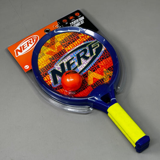 NERF 2 Player Foam Tennis Set w/ Foam Ball All Weather Comfort Grip Elastic Face