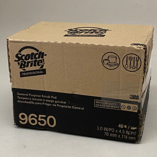 SCOTCH BRITE (40 Sponges, 1 Box) 3M General Purpose Scrub Pad 3.0"x4.5" Green 9650