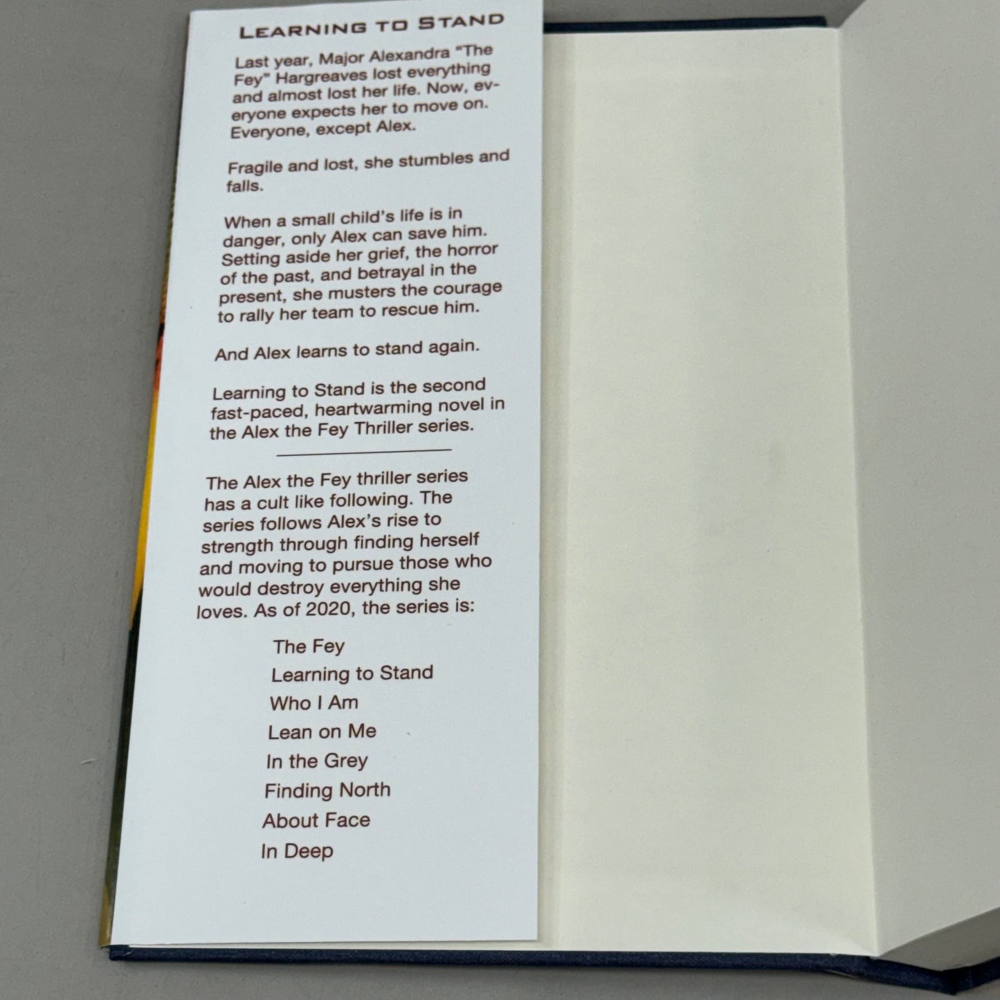 COOK STREET PUBLISHING  (Hardcover) Learning to Stand  Claudia Hall Christian  Book 2 In The Alex The Fey Thriller Series