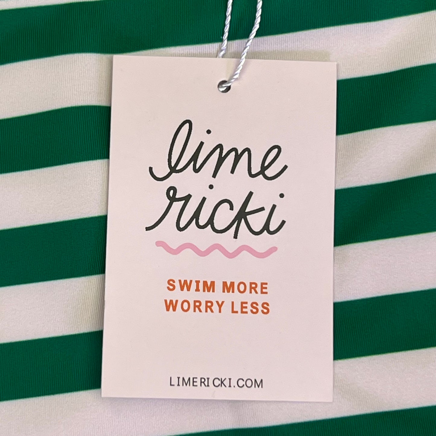LIME RICKI Emerald Strip Bikini Bottom Sz L Green & White