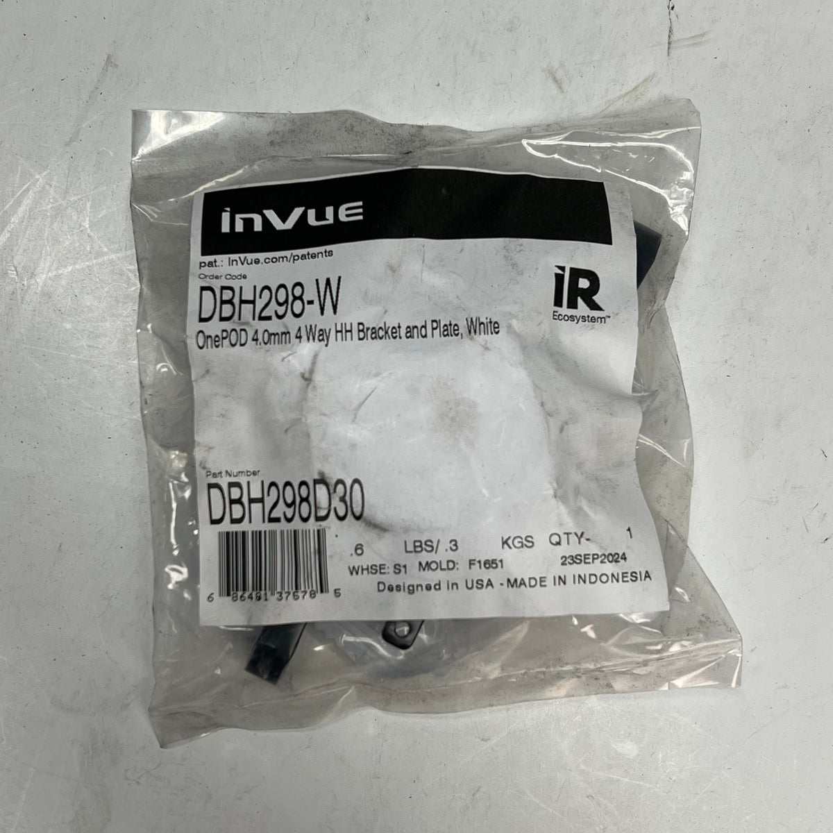 INVUE Onepod Bracket & Plate W/allen Wrench & Wipe 4.0mm 4 Way HH White DBH298-W