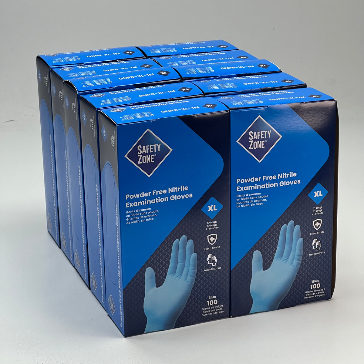 SAFETY ZONE (1000 Gloves) Powder Free Nitrile Examination Gloves Sz Extra Large - Blue