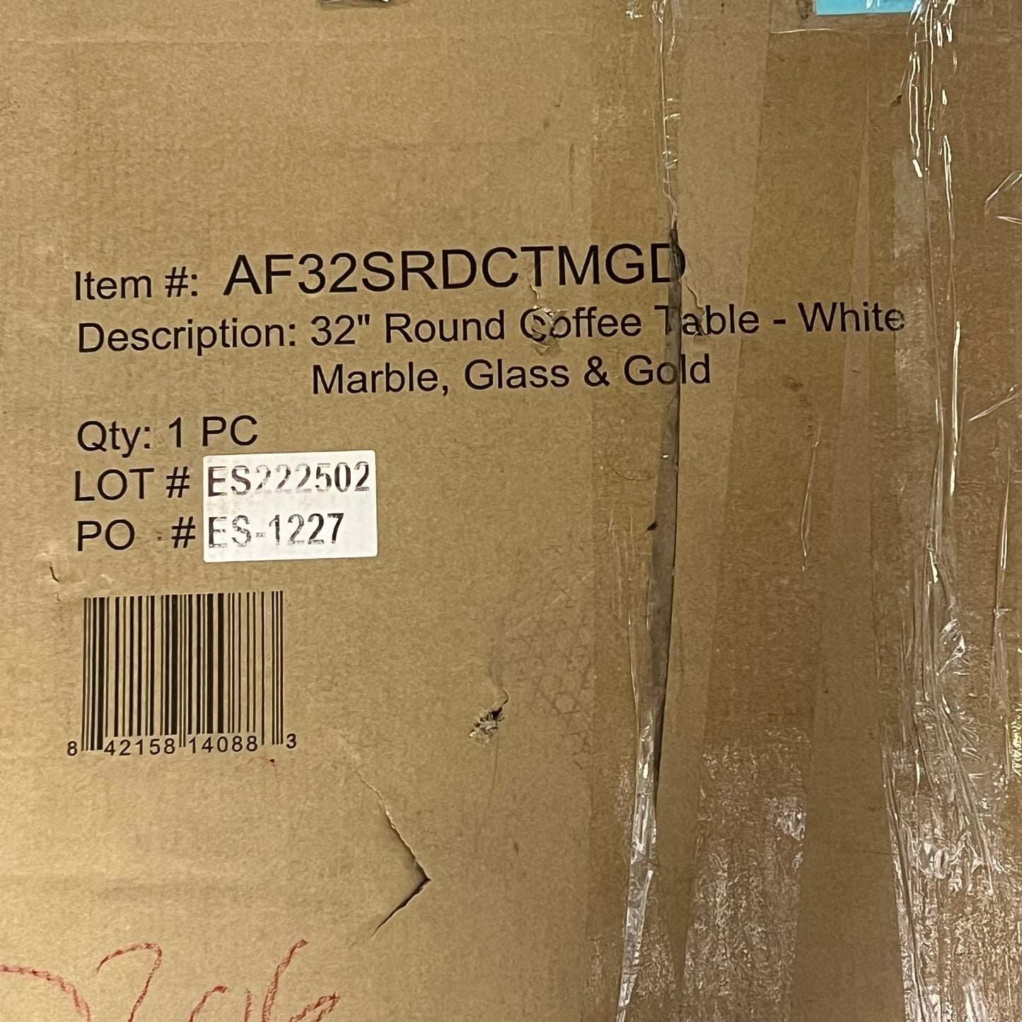 WE Sleek Marble & Glass Coffee Table Tripod Leg Design 32" Gold AF32SRDCTMGD