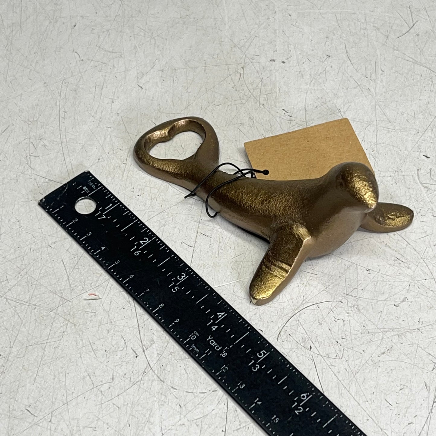ZA@ CREATIVE CO OP Seal Shaped Bottle Opener  6" Antique Gold DG0345