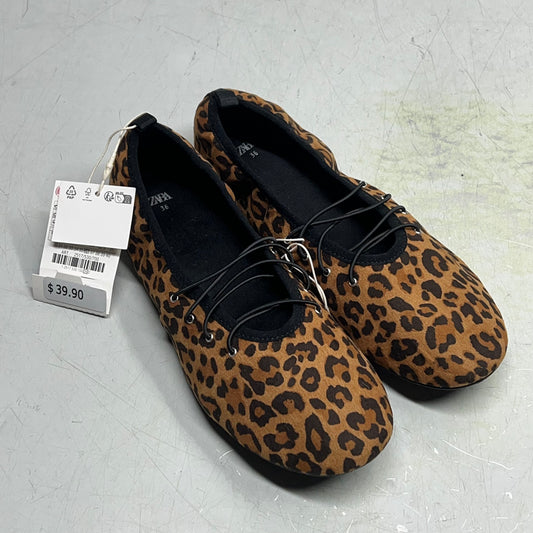 ZA@ ZARA Lace Up Leopard Print Leather Ballet Shoes Women's Sz 36 Brown/Black