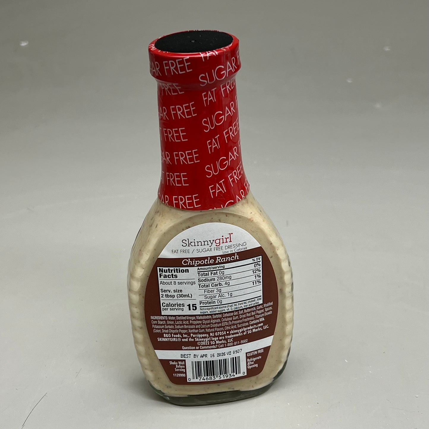 SKINNY GIRL (12 PACK) Chipotle Ranch Dressing Sugar Free Fat Free BB 4/26 8fl oz