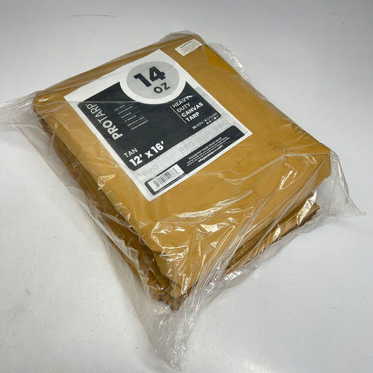 PROTARP Heavy Duty Canvas Tarp UV Resistant 14oz 12'x16' Tan PT-305-12X16