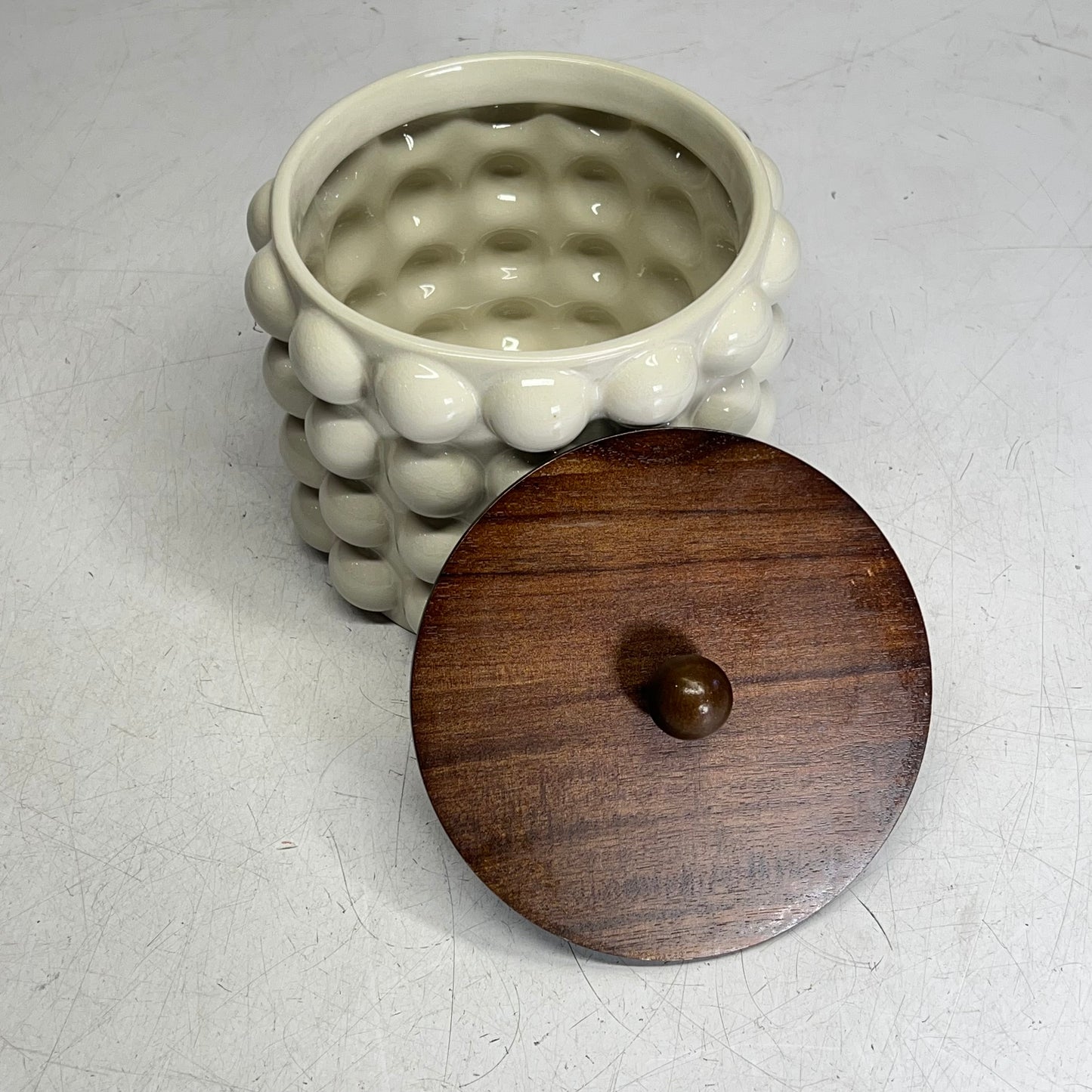 CREATIVE CO OP  Raised Dots Stoneware Canister  Wide 8.25" x 8.25" Crème DF7932