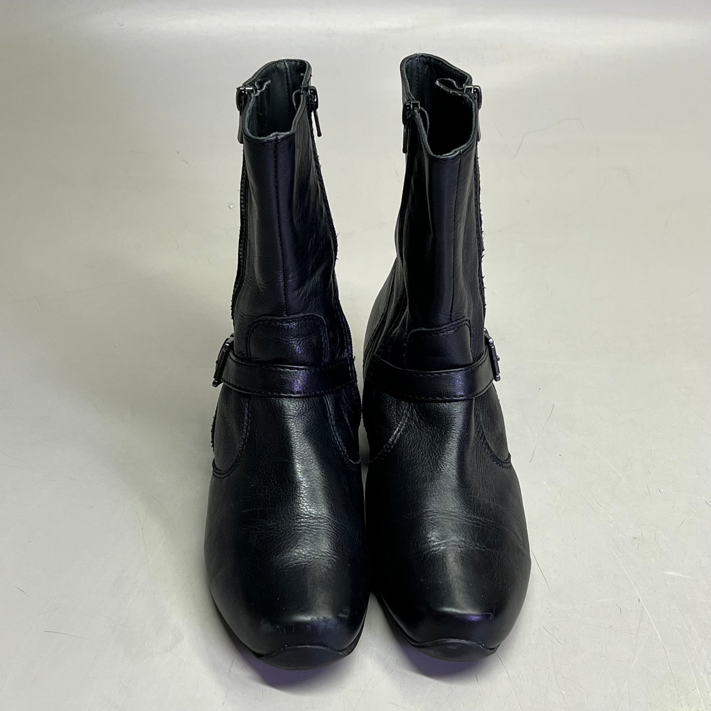 ZIERA Buckle Half Calf Zipper Boot Real Leather Women's Sz 9.5 Black (Pre-Owned)