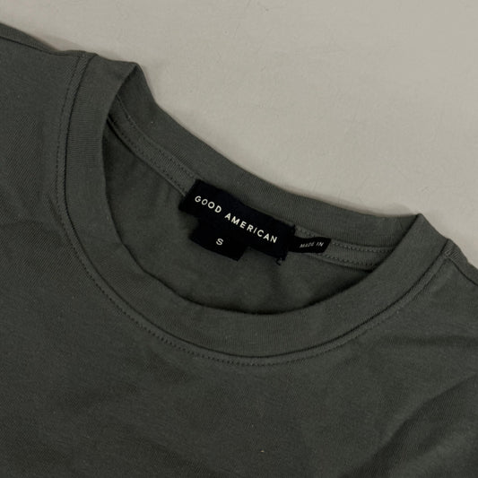 GOOD AMERICAN Green Stretch T-shirt Women's Sz S Fatigue001 GT0346
