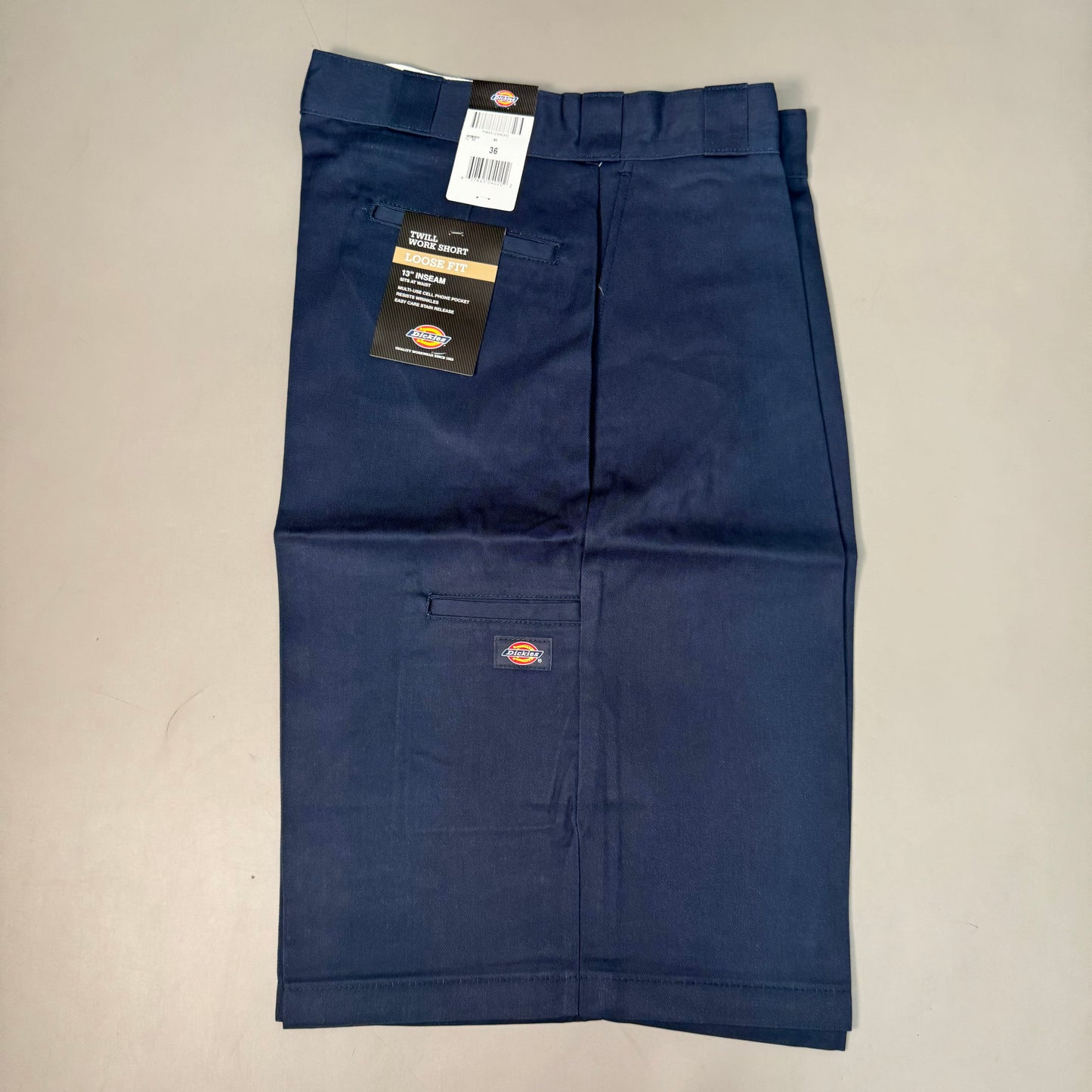 DICKIES Loose Fit Twill Work Shorts 13" Inseam Men's Sz 36 Navy Blue 42283NV