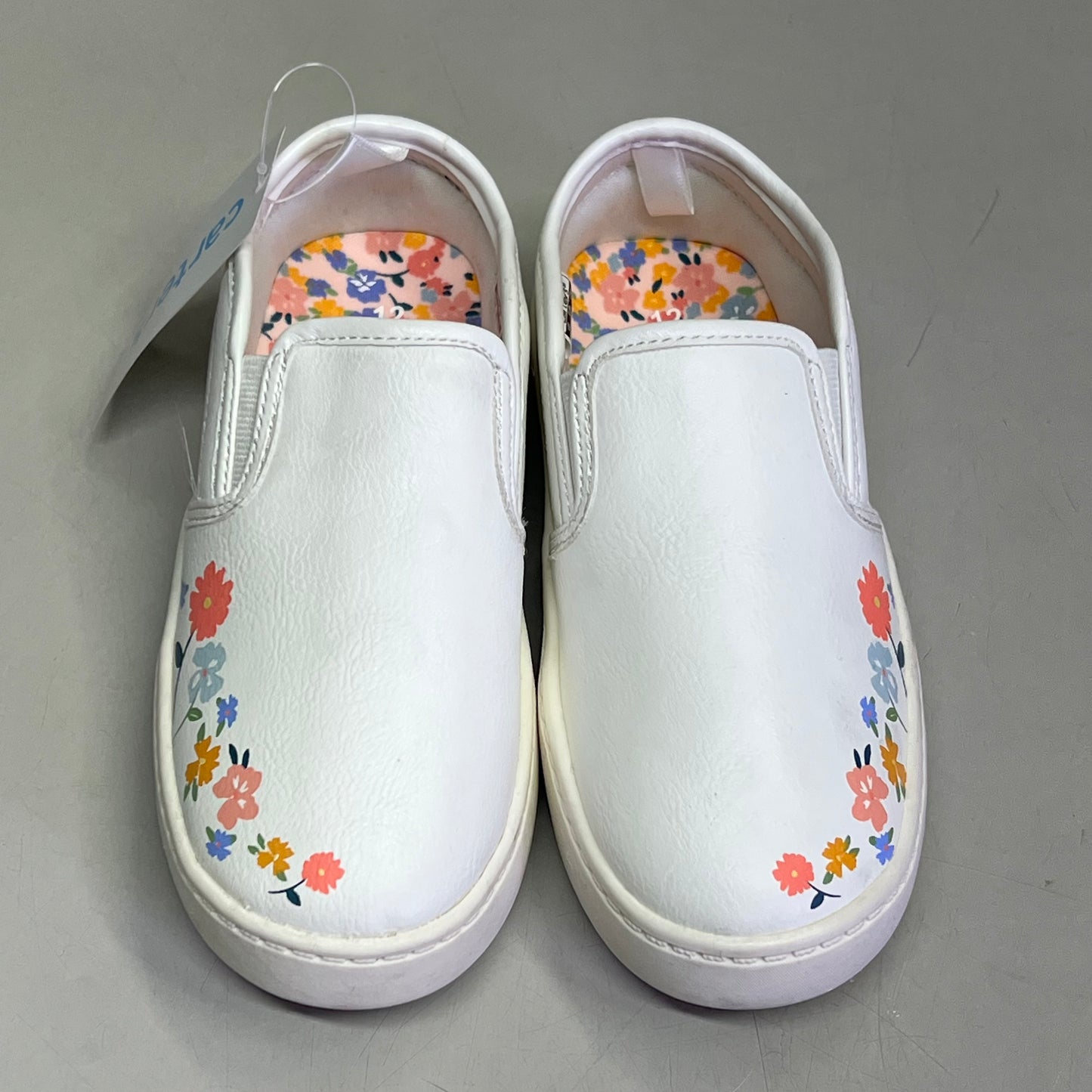 CARTER'S Wipe Clean Floral Slip-On Toddler Shoe Girl's Sz 12 White CF21H03B
