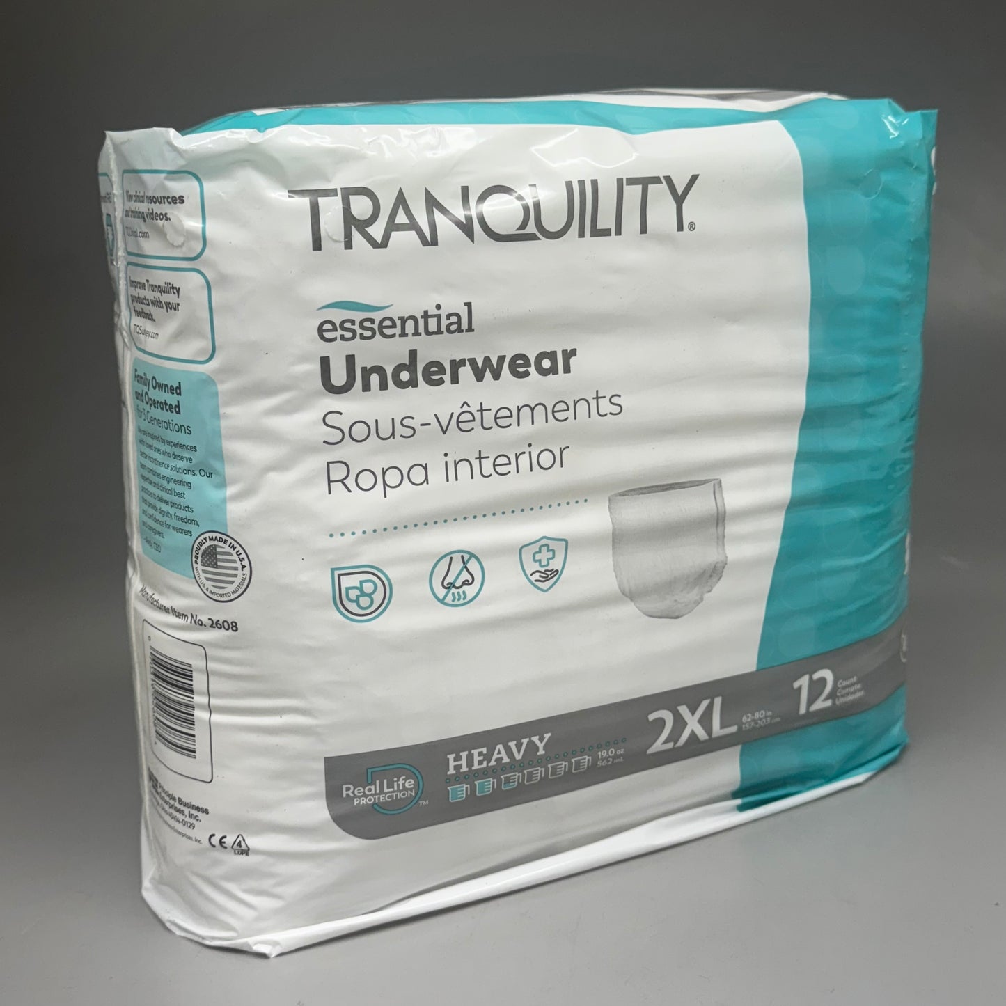 TRANQUILITY Essential Underwear Diapers (2 Pack of 12 Pcs) Sz 2XL