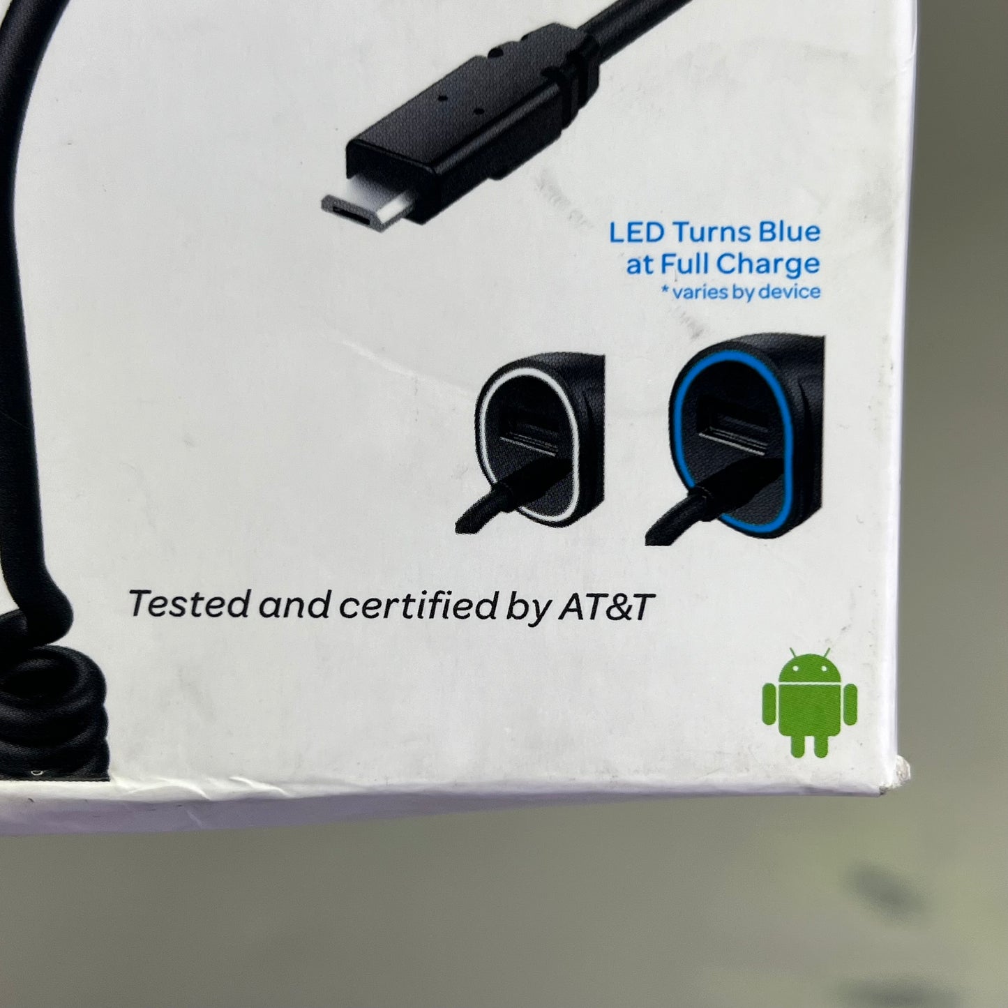 AT & T Single USB Secondary & Corded Micro Car Charger LED 3.4Amp Black 4899