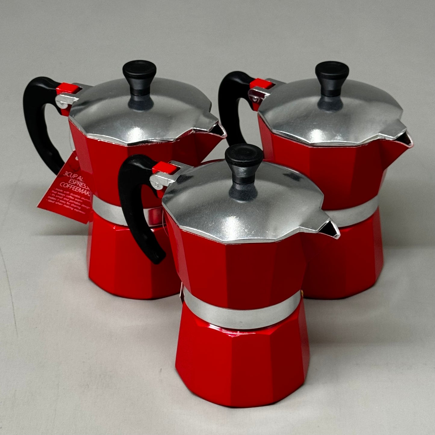 COOK PREP EAT (3 PACK) Aluminum Espresso Coffee Stay Cool Handle 3 Cup Red 33122