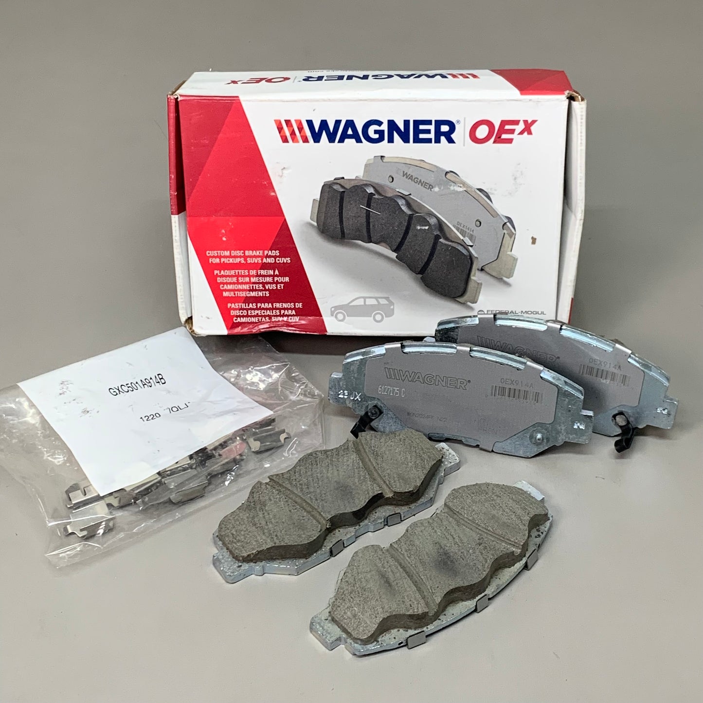 WAGNER OEx Ceramic Disc Brake Pad Set 5 1/2" x 2 1/2" Grey OEX914A