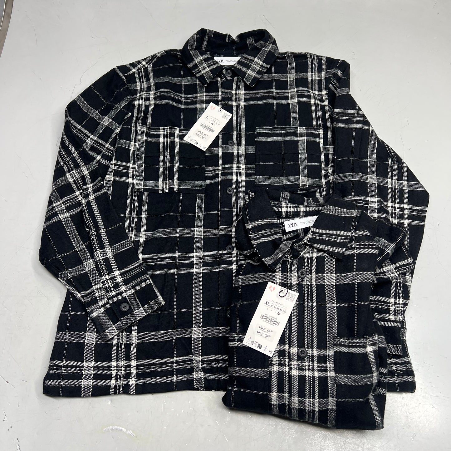ZA@ ZARA Lot Of Assorted Clothing Thick Flannel Men's Sz XL/L Black/White/Blue
