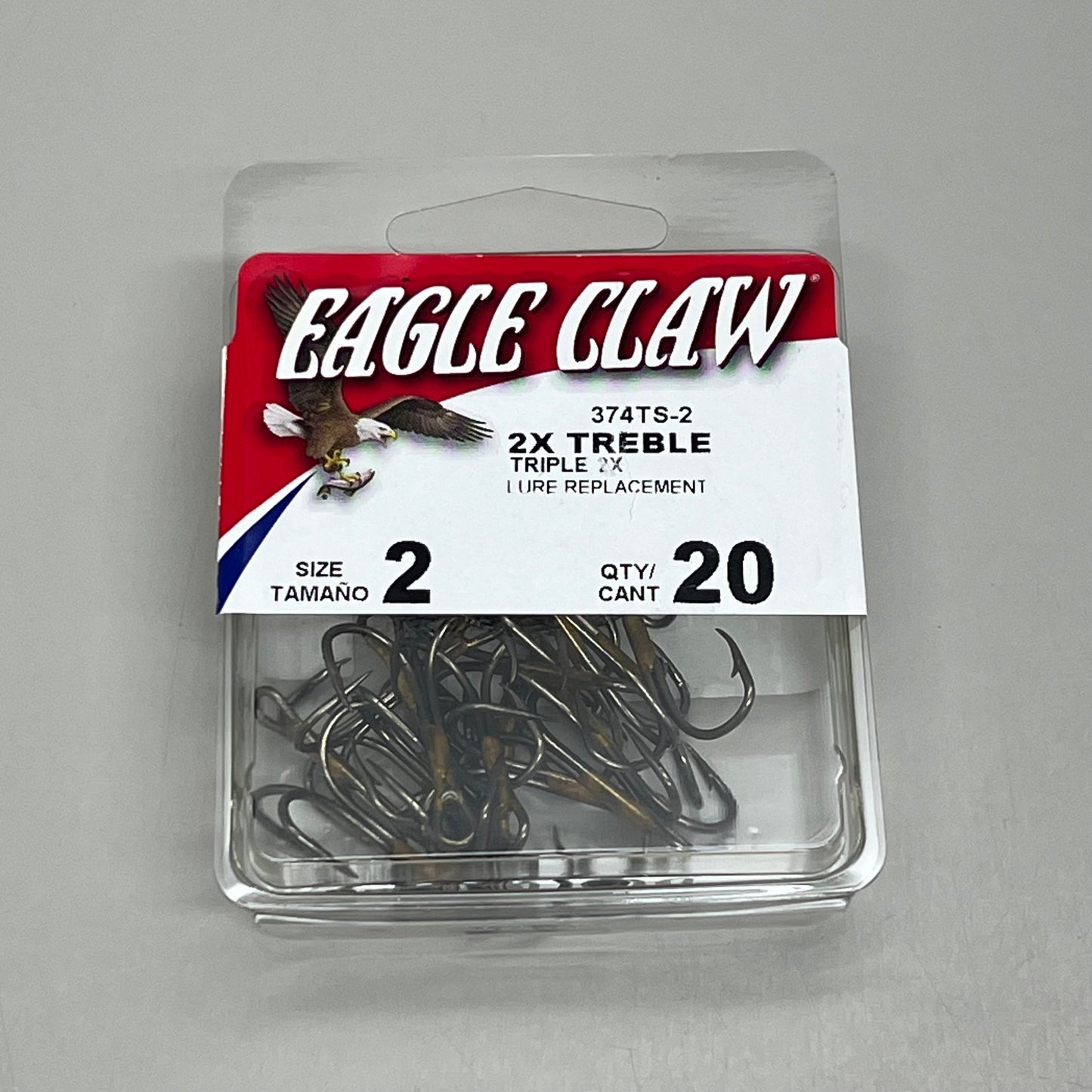 EAGLE CLAW (5 PACK) Curved Point 2X Treble Lure Repla Bronze #2 20 pc 374TS-2