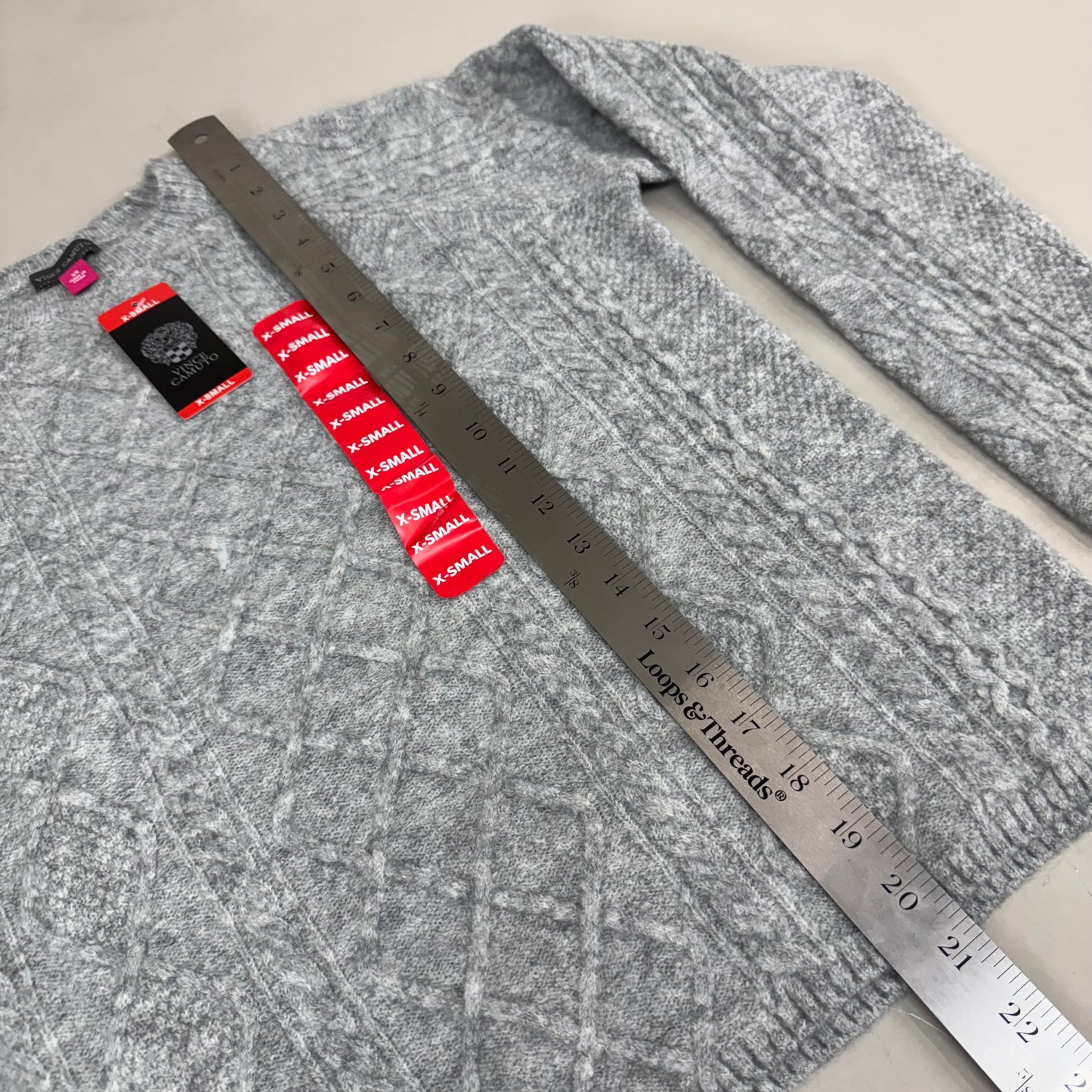 VINCE CAMUTO Cable Knit Sweater Women's Sz-XS Light Heather Grey SC2895