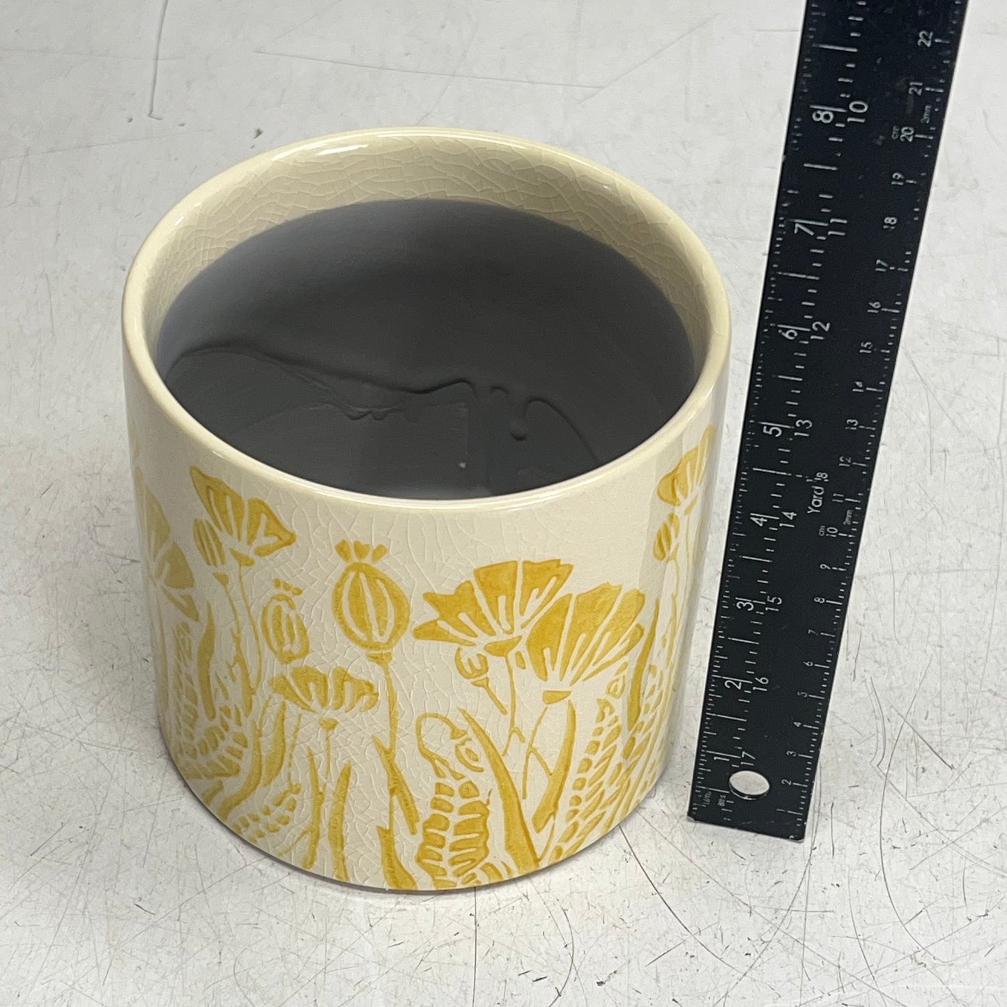 SILVER TREE Ceramic Crackle Glaze Plant Pot 5" x 5" Yellow Floral Design A11091