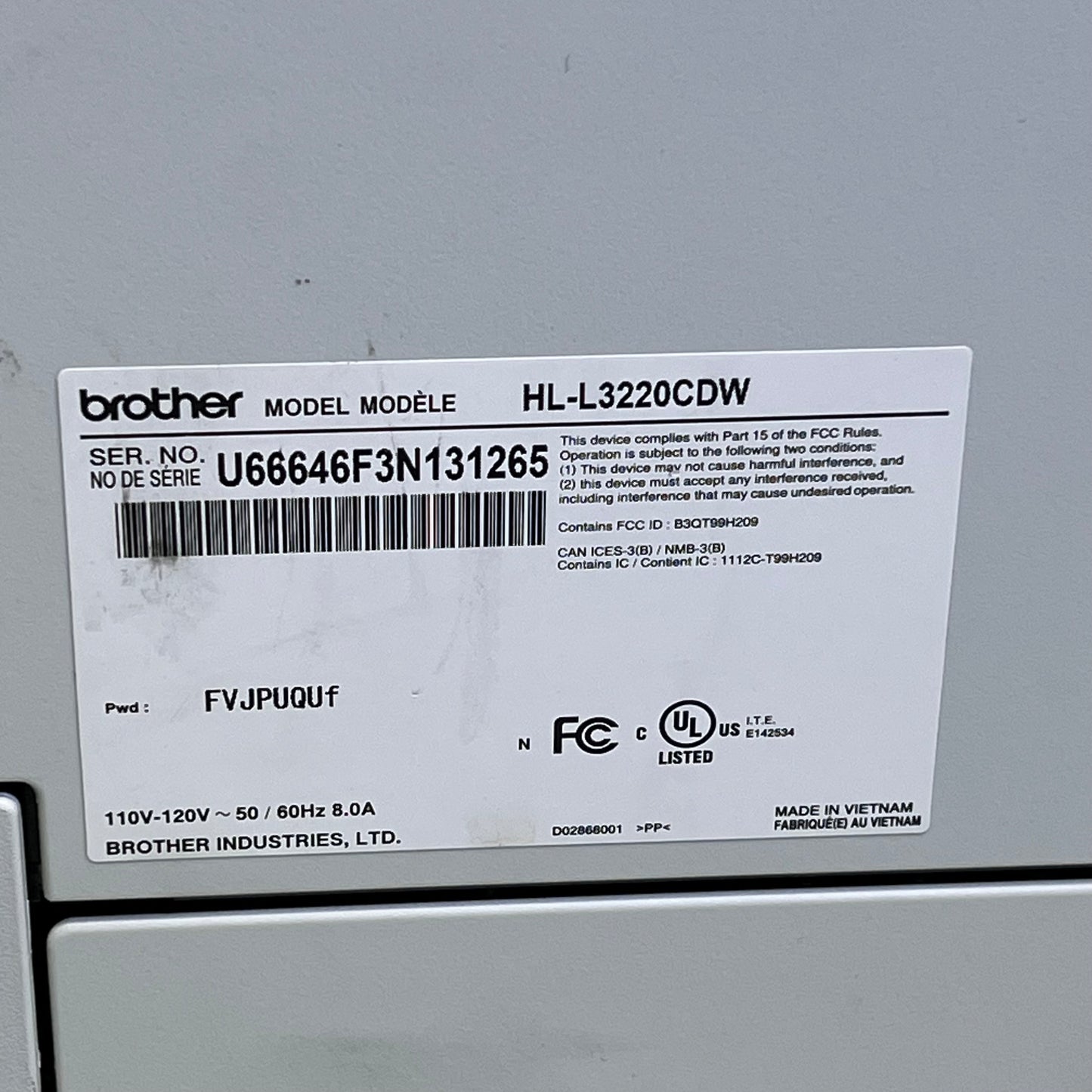 ZA@ BROHTER Wireless Color Laser Printer Single Function Print HLL3220CDW (Used)