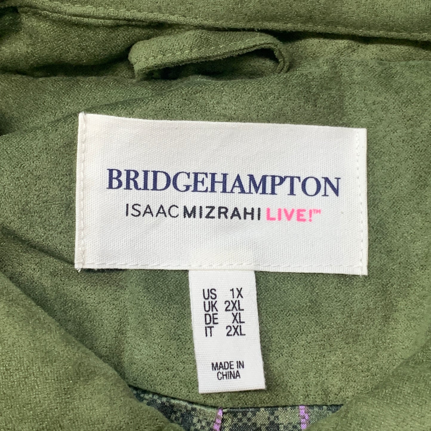 BRIDGE HAMPTON ISSAC MIZRAHI LIVE! Faux Suede Coat Full Snap Up Basil Size 1X