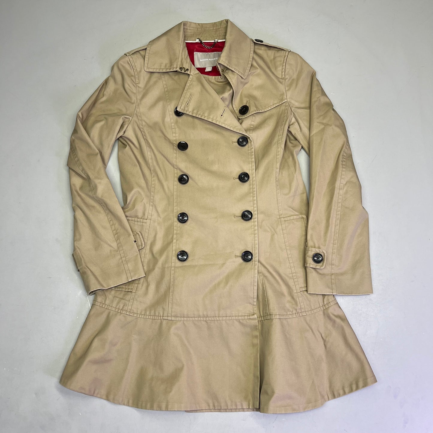 BANANA REPUBLIC Flared Trench Coat 100% Cotton Shell  Women's Sz XS Coconut Husk