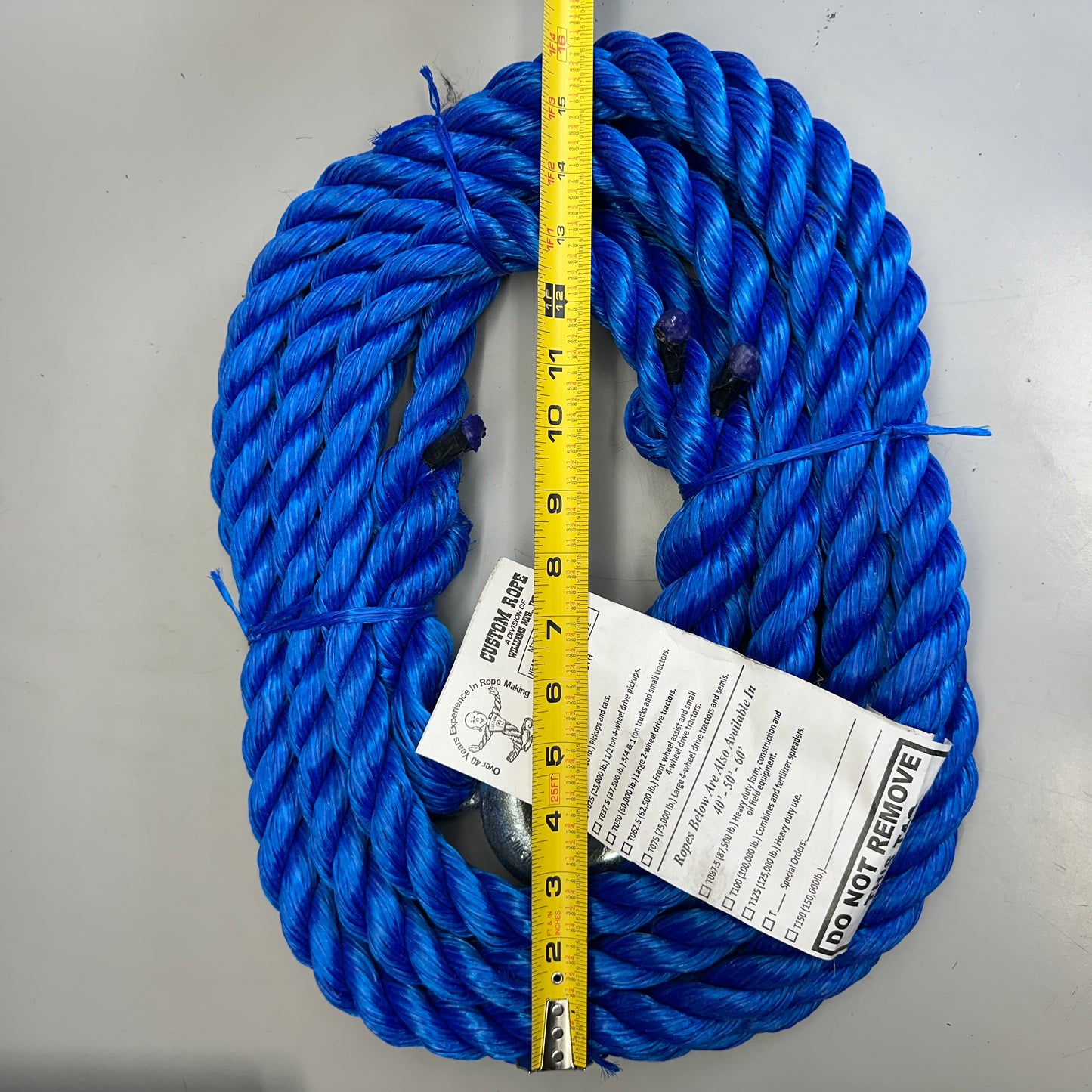 CUSTOM ROPES Tow Rope Pickups and Cars 12,500 lb Capacity Blue TO12.5