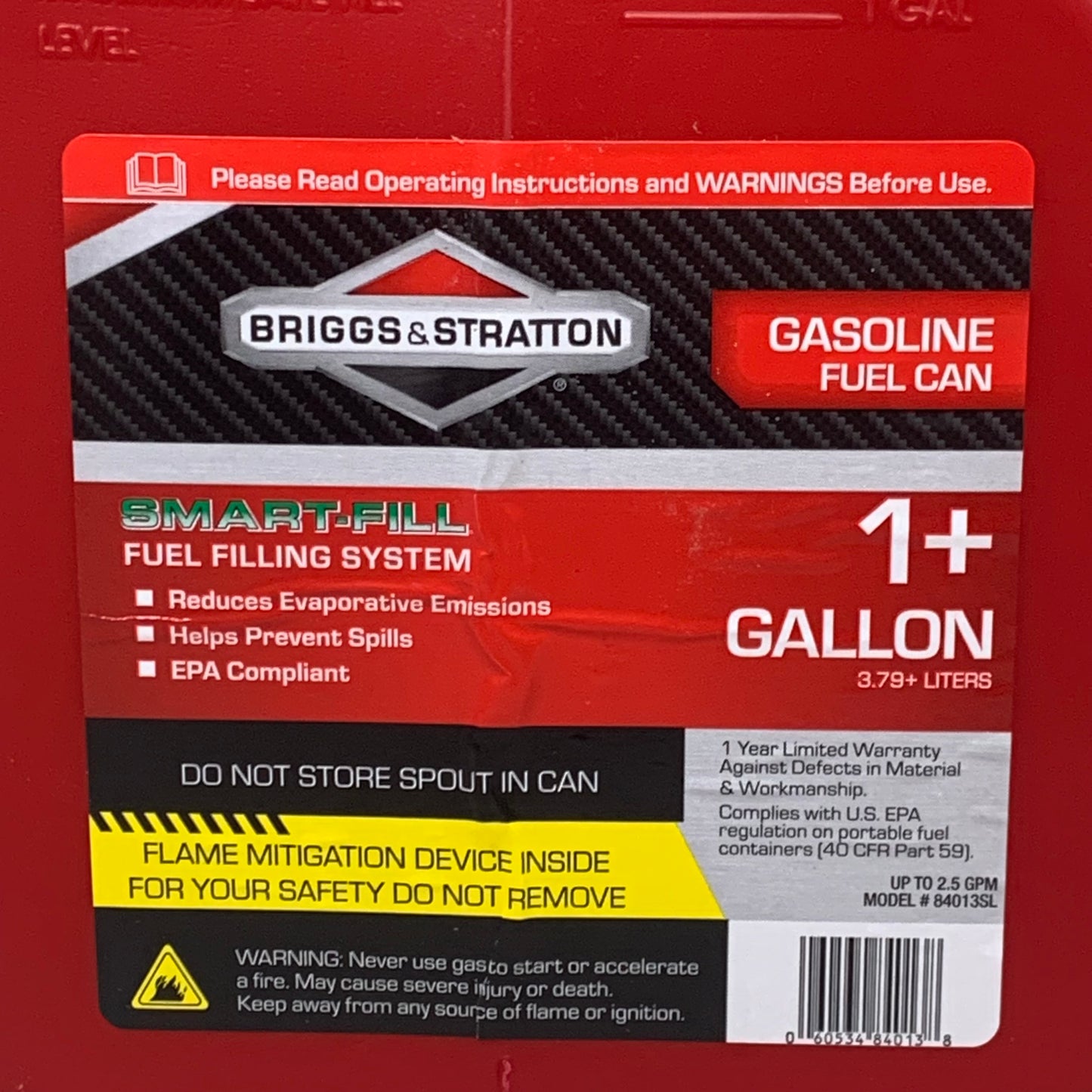 ZA@ BRIGGS & STRATTON (2 PACK) Smart-Fill Gasoline Fuel Can 1+ Gallon Comes w/ Pour Nozzle Red/Black 84013SL