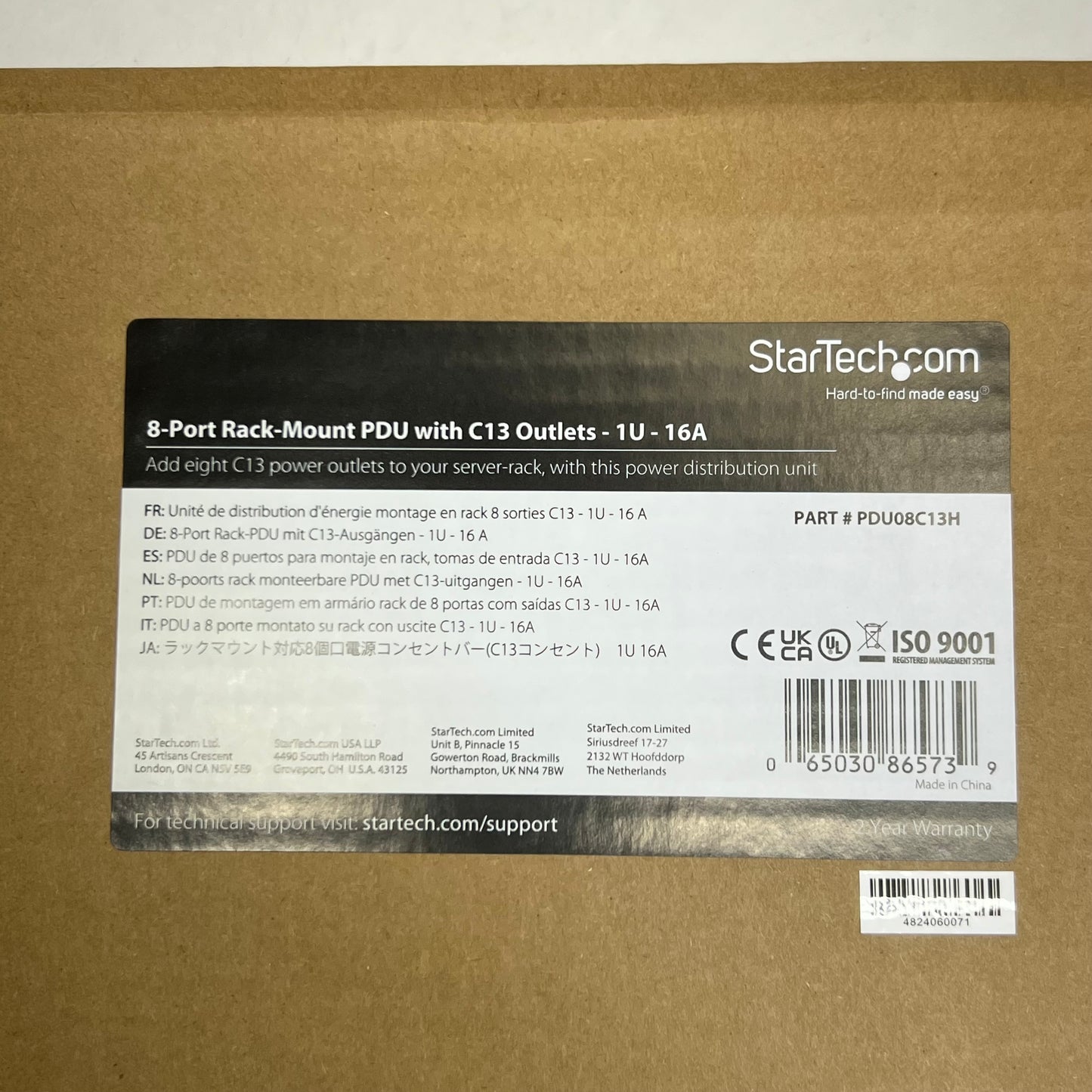 ZA@ STARTECH 8 Port Rack-Mount PDU With C13 Outlets 1u-16A PDU08C13H C