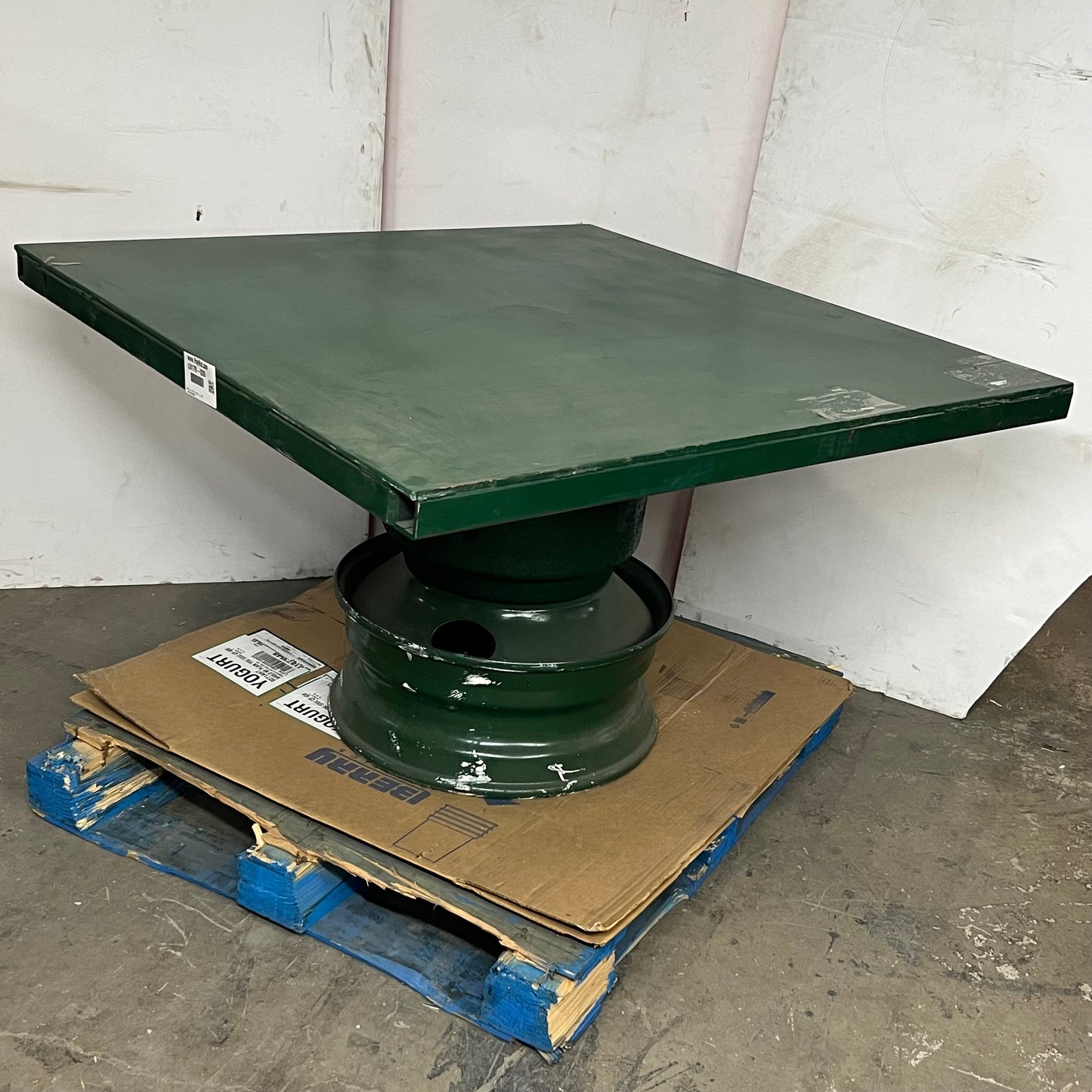 HANDMADE 48" Heavy-Duty Steel Rotating Table / Redneck Dining Table Green (Pre-Owned, AS-IS)