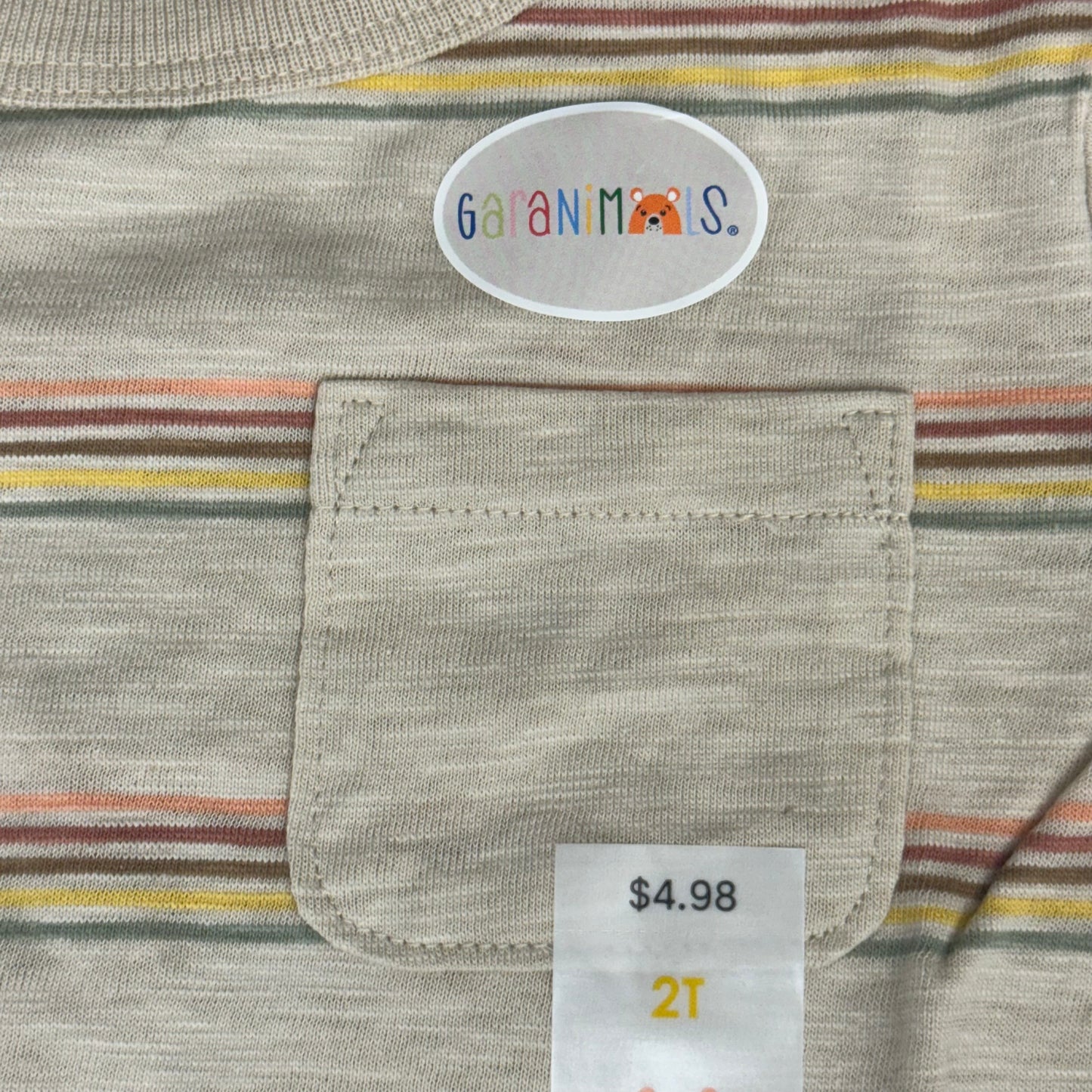 GARANIMALS (2 Pack) Toddler Tee Shirt SS POCKET TEE STRIPE Oatmeal Size 2T