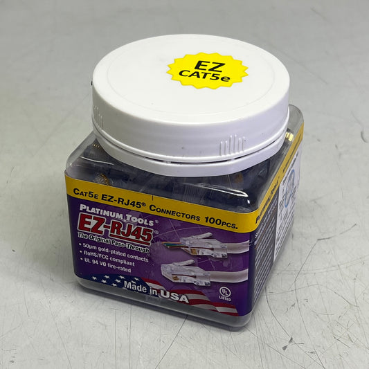 PLATINUM TOOLS (100 PACK) CAT5/5e Connectors In Jar MADE IN USA Clear EZ-RJ45