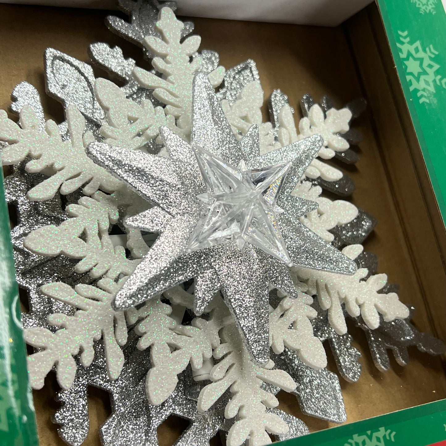 KURT S ADLER Glittered Snowflake Tree Topper Christmas Decor Silver/White UL2319