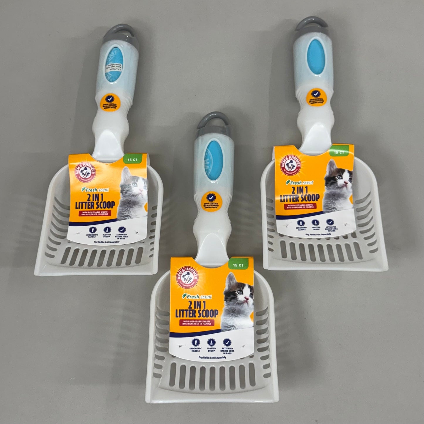 ZA@ ARM & HAMMER 2 in 1 Litter Scoop w/ Disposable Waste Bag (3 PACK) 14" White 29119 B